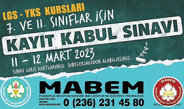 Akhisar MABEM ücretsiz sınavı 10 Mart'ta yapılacak