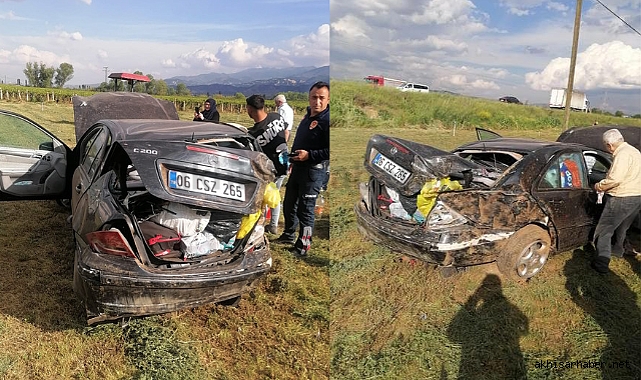 Otomobil taklalar atarak şarampole yuvarlandı