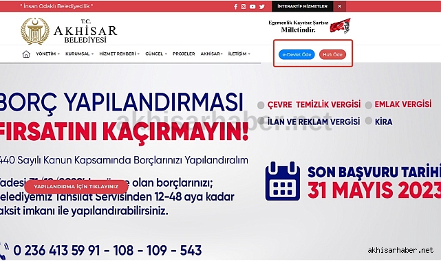 Akhisar'da ödemeler e-devlet üzerinden yapılabilecek