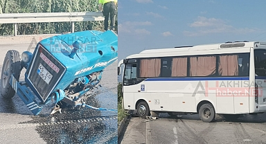 Akhisar'da feci kaza! Servis otobüsü ile traktör çarpıştı