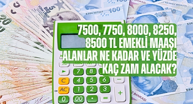 7500, 7750, 8000, 8250, 8500 TL emekli maaşı alanlar ne kadar ve yüzde kaç zam alacak?