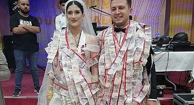 Gelin ve damada 45 metrelik takı şoku