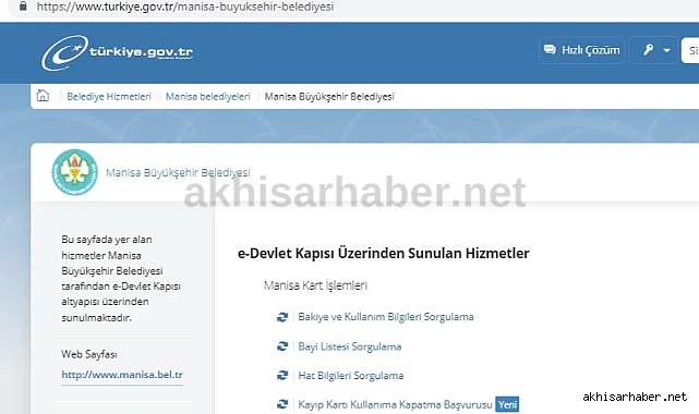 Manisa Kart'ın e-Devlet Hizmetlerine Bir Yenisi Daha Eklendi