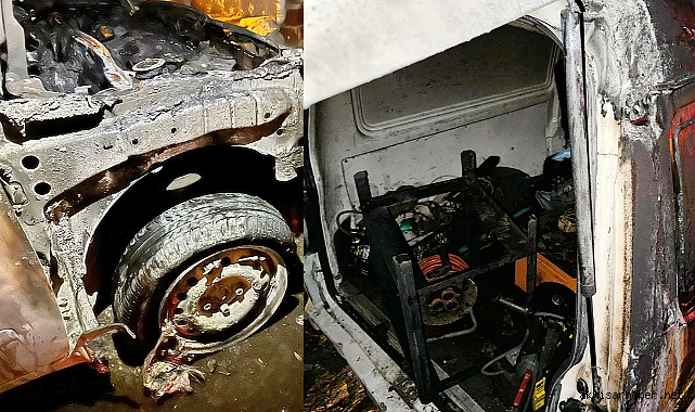 Akhisar'da park halindeki iki araç yandı