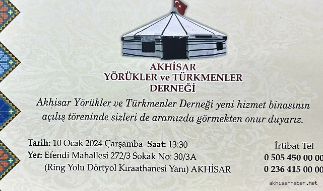 Akhisar Yörükler ve Türkmenler Derneği Yeni Hizmet Binasını Açıyor
