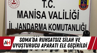 Soma'da Ruhsatsız Silah ve Uyuşturucu Aparatı Ele Geçirildi