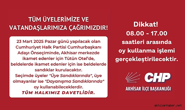 CHP Akhisar İlçe Başkanlığı'ndan Önseçim Çağrısı