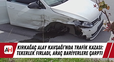 Kırkağaç Alay Kavşağı'nda Trafik Kazası: Tekerlek Fırladı, Araç Bariyerlere Çarptı