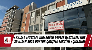 Akhisar Mustafa Kirazoğlu Devlet Hastanesi’nde 29 Nisan 2025 Doktor Çalışma Takvimi Açıklandı