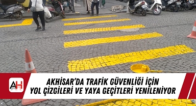 Akhisar'da Trafik Güvenliği İçin Yol Çizgileri ve Yaya Geçitleri Yenileniyor