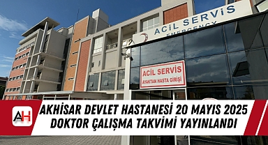 Akhisar Mustafa Kirazoğlu Devlet Hastanesi 20 Mayıs 2025 Doktor Çalışma Takvimi Yayınlandı
