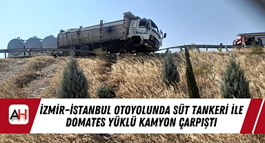 İzmir–İstanbul Otoyolunda Süt Tankeri ile Domates Yüklü Kamyon Çarpıştı