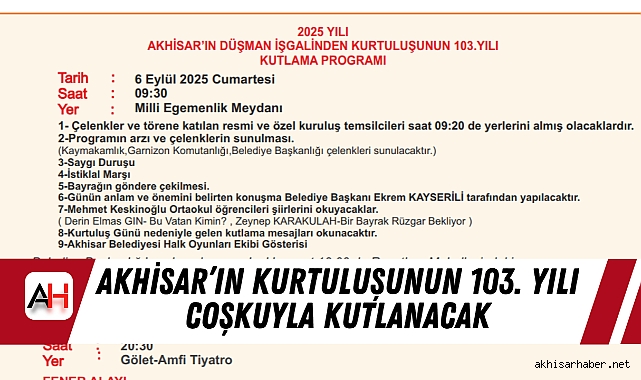 Akhisar’ın Kurtuluşunun 103. Yılı Coşkuyla Kutlanacak