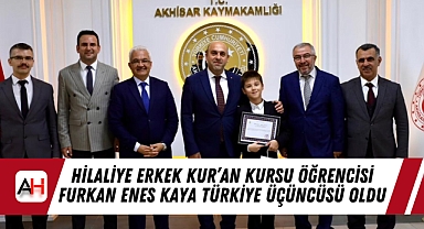 Hilaliye Erkek Kur'an Kursu Öğrencisi Furkan Enes Kaya Türkiye Üçüncüsü Oldu