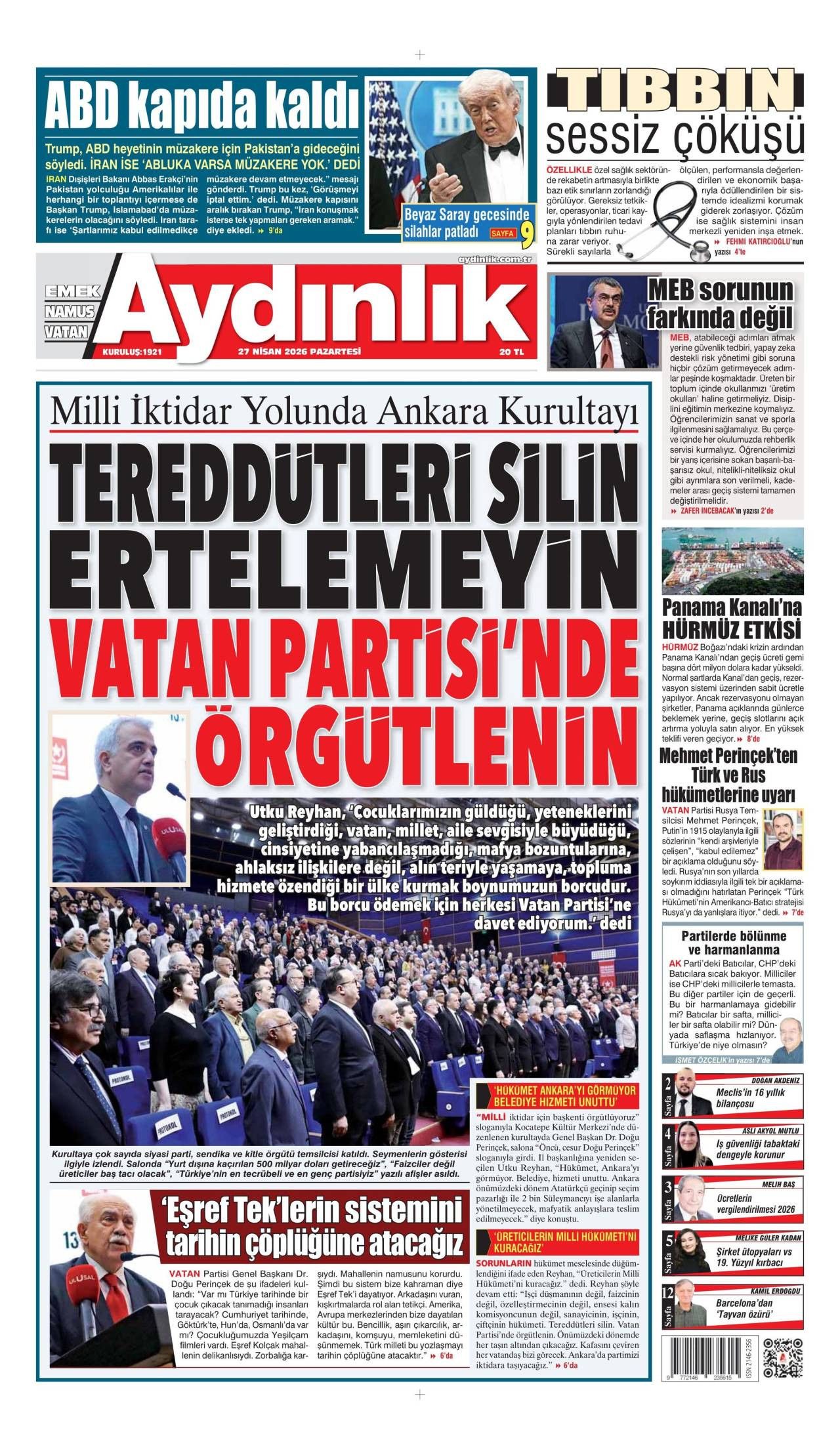 Aydınlık Gazetesi Gazete Manşeti