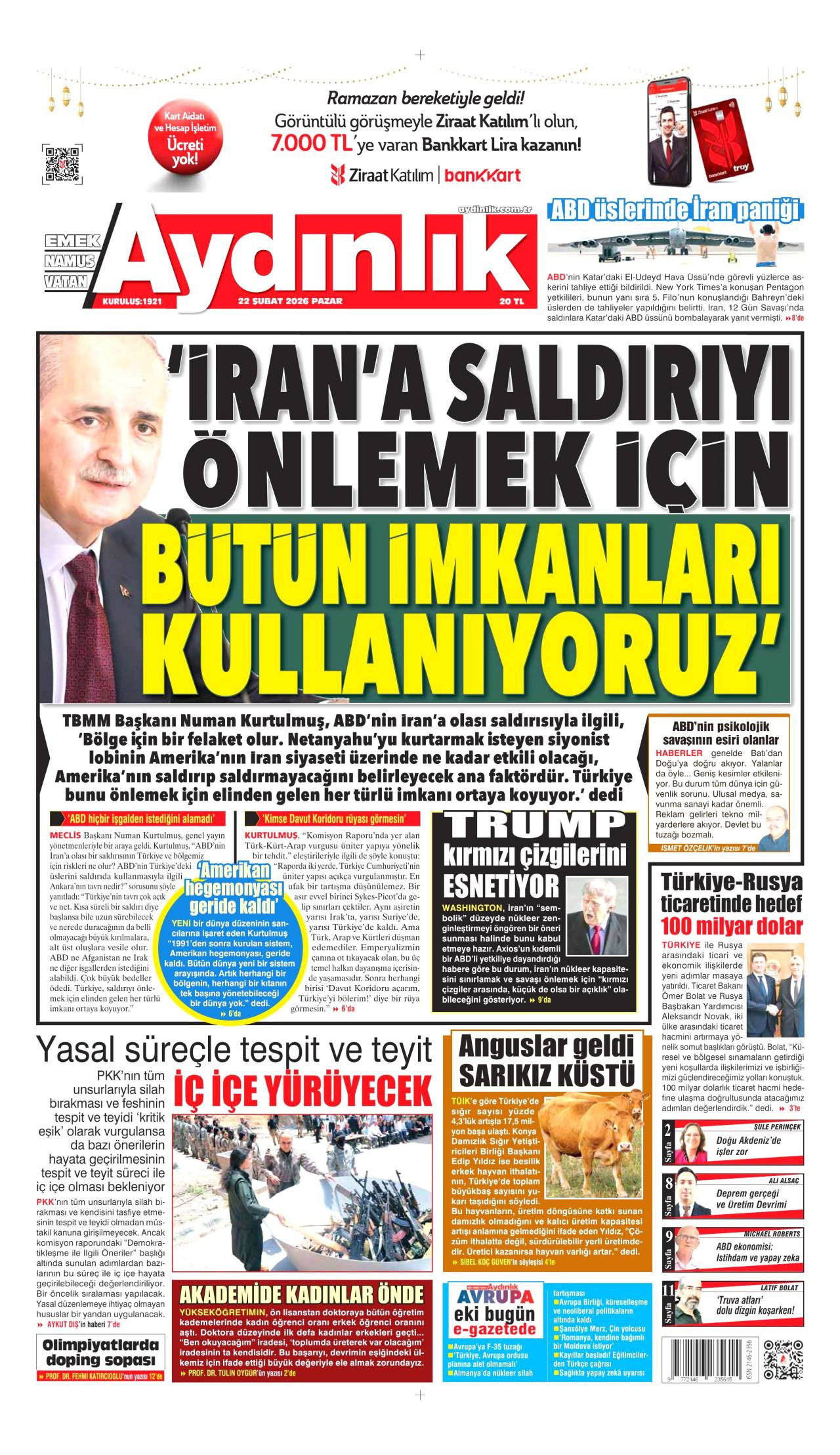 Aydınlık Gazete Manşeti