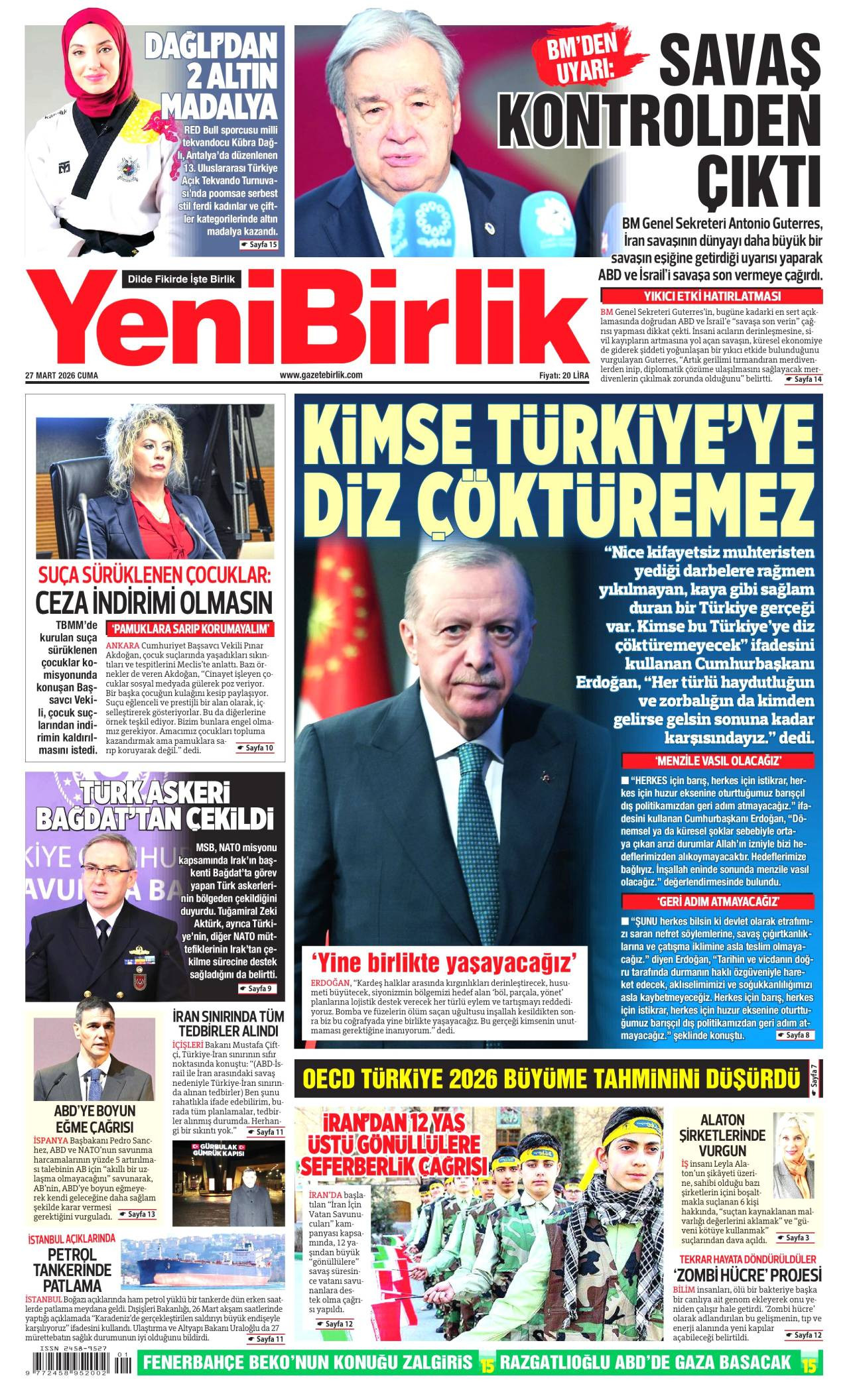 Yeni Birlik Gazetesi Gazete Manşeti