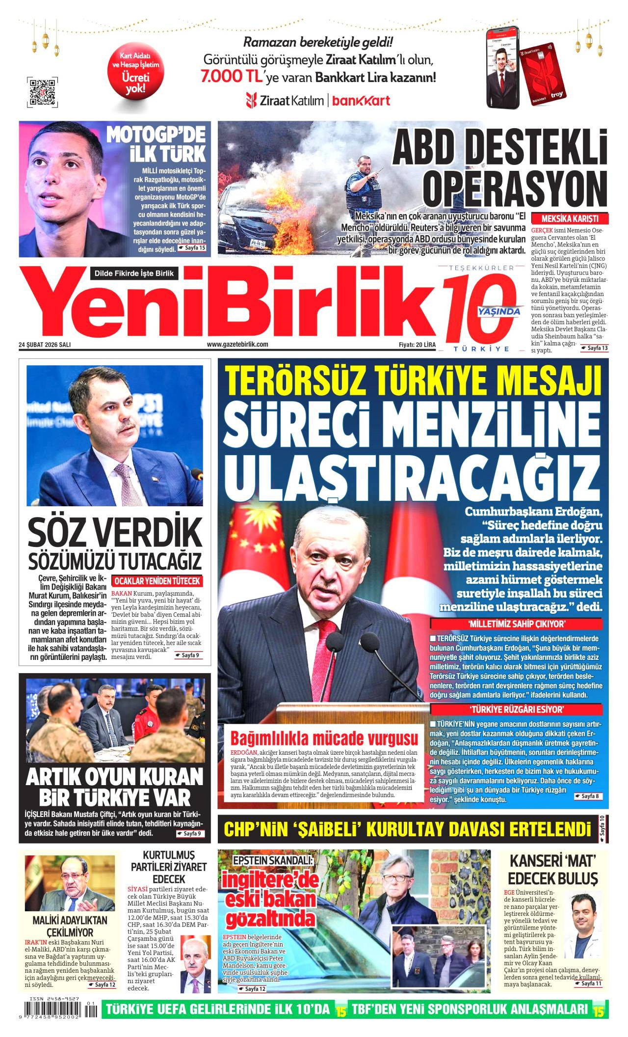 Yeni Birlik Gazete Manşeti